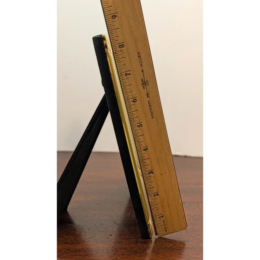Vintage Gold Tone Metal Picture Frame Art Deco Fan Corner Easel Back 5x7